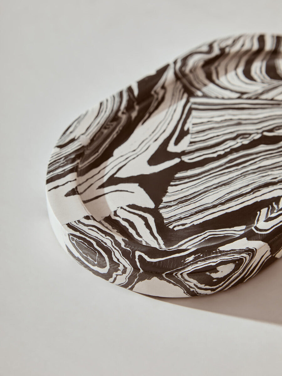 Orsina Helsa Oval Marble Tray – Black and White Modern Vanity Organizer