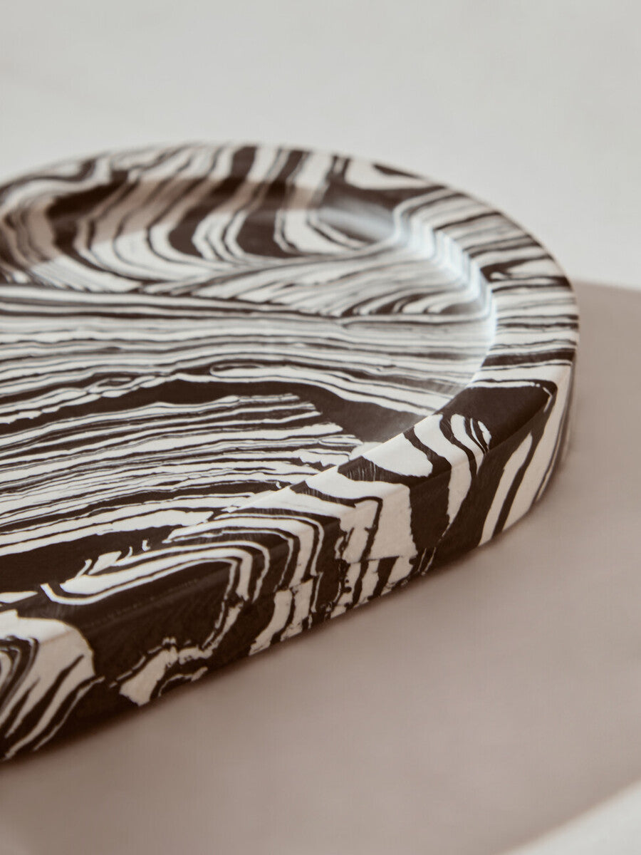 Orsina Helsa Oval Marble Tray – Black and White Modern Vanity Organizer