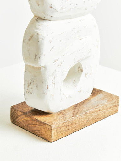 Orsina Fidel Rustic White Mango Wood Ring Sculpture – Farmhouse Decor