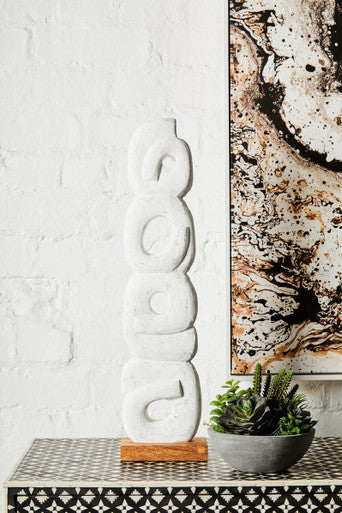 Orsina Fidel Rustic White Mango Wood Ring Sculpture – Farmhouse Decor