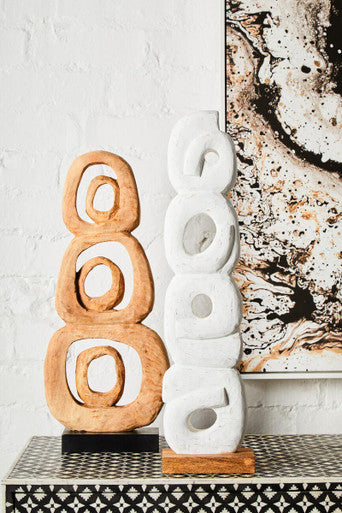 Orsina Fidel Rustic White Mango Wood Ring Sculpture – Farmhouse Decor