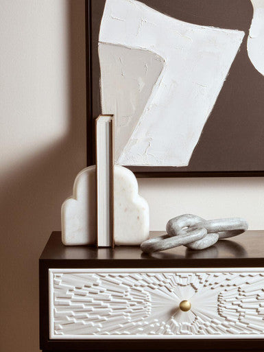 Orsina Savio White Marble Bookends – Set of 2 Modern Stone Book Ends