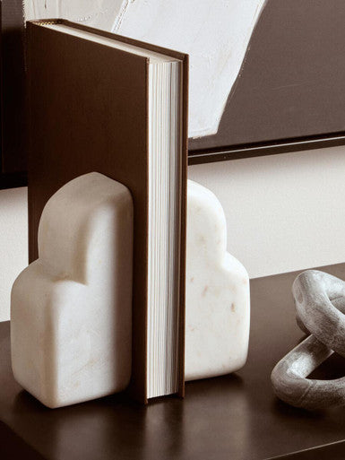 Orsina Savio White Marble Bookends – Set of 2 Modern Stone Book Ends