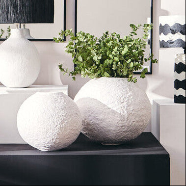 Orsina Sanai Large White Round Vase – Hand-Painted Cotton Mache