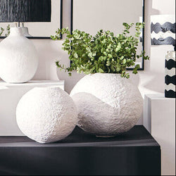 Orsina Sanai Large White Round Vase – Hand-Painted Cotton Mache