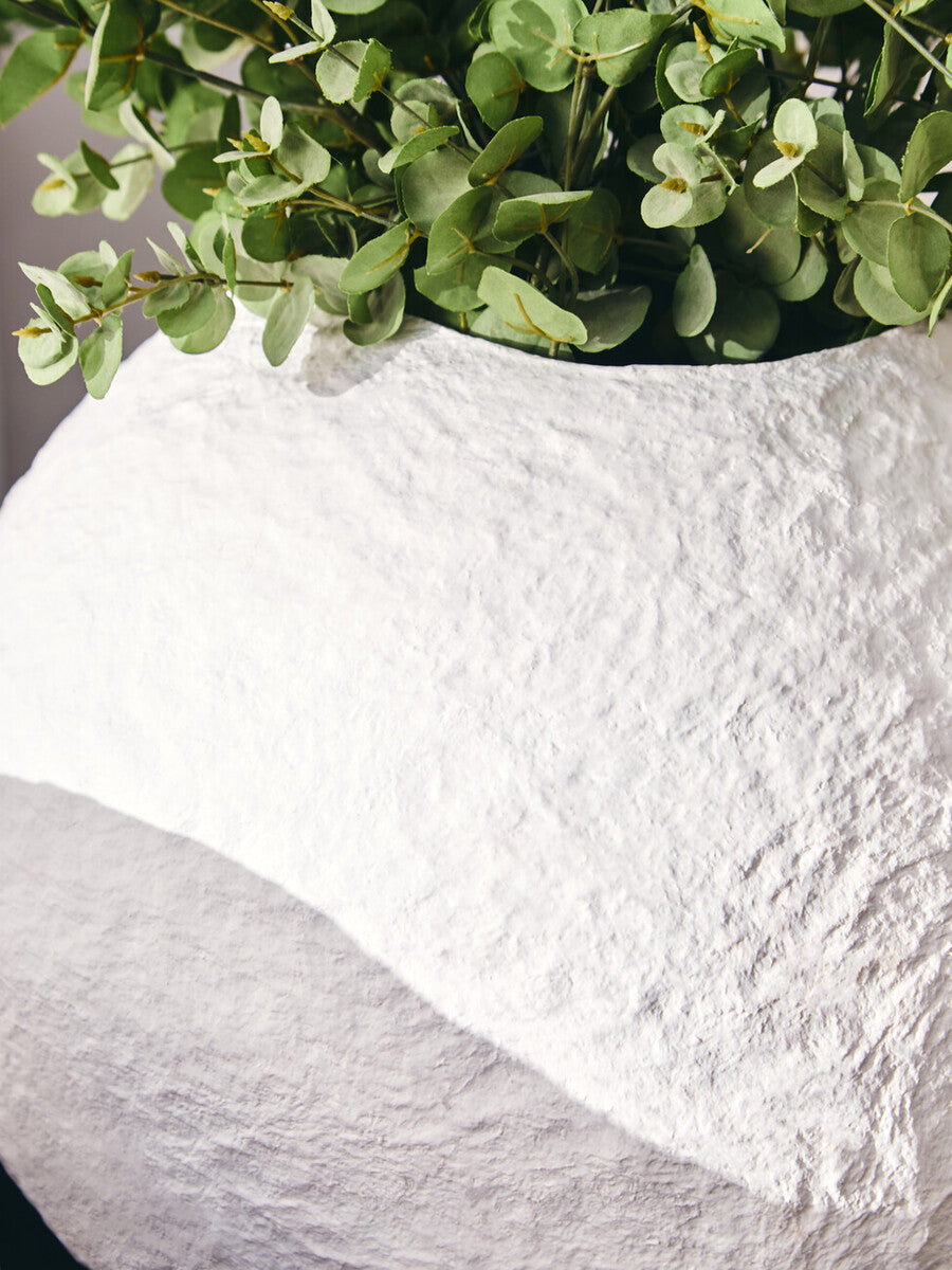 Orsina Sanai Large White Round Vase – Hand-Painted Cotton Mache