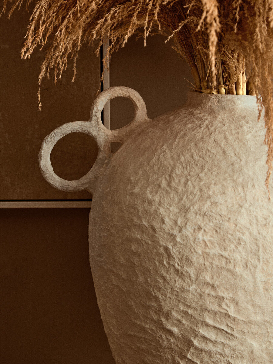 Orsina Sanai Large Cotton Mache Decorative Vase with Ring Handles