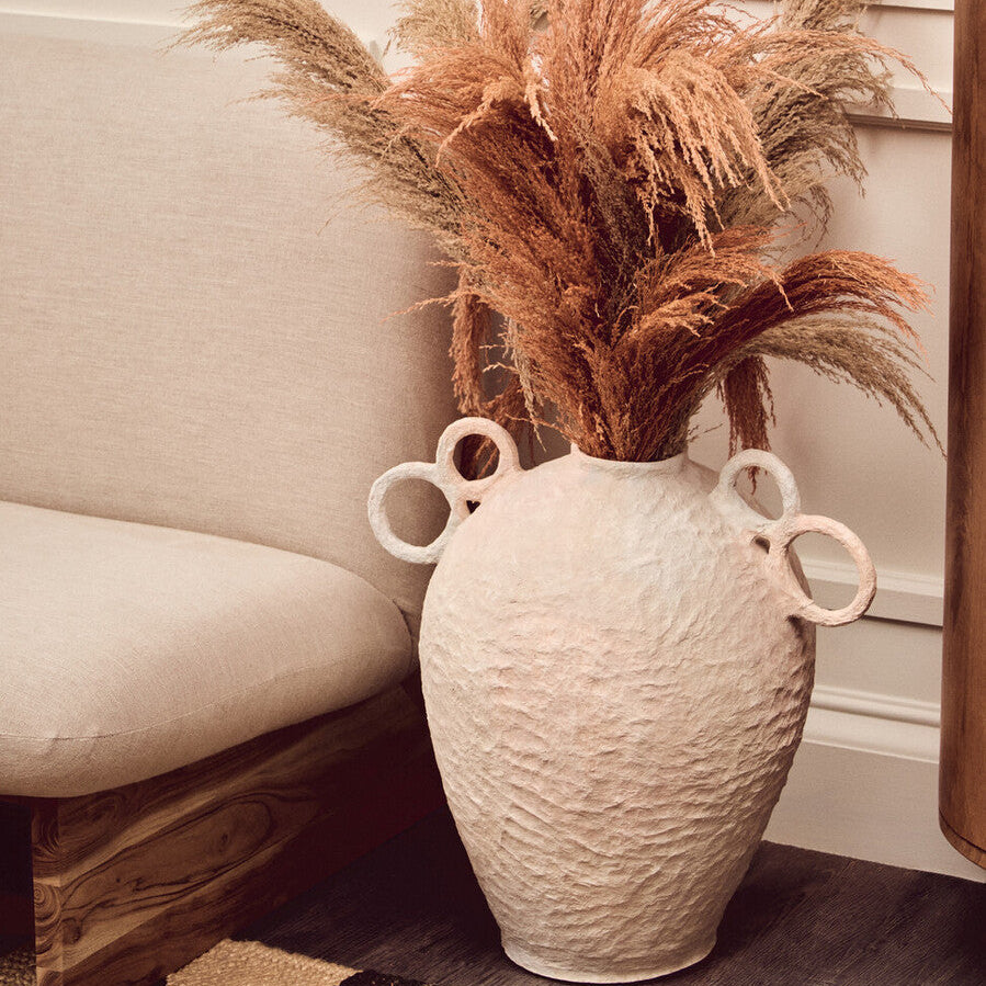 Orsina Sanai Large Cotton Mache Decorative Vase with Ring Handles