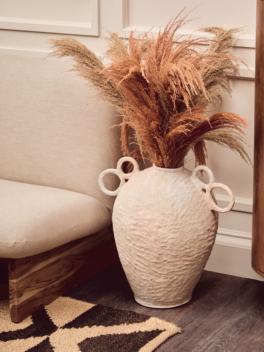 Orsina Sanai Large Cotton Mache Decorative Vase with Ring Handles