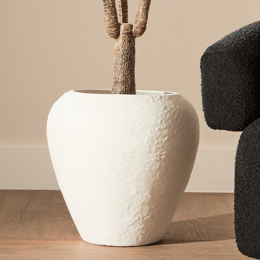 Orsina Sanai Large White Cotton Mache Planter | Modern Indoor Plant Pot