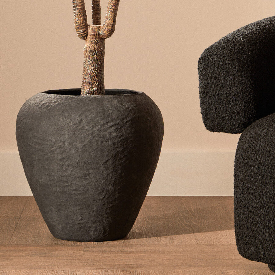 Orsina Sanai Large Black Cotton Mache Planter – Textured Indoor Vase