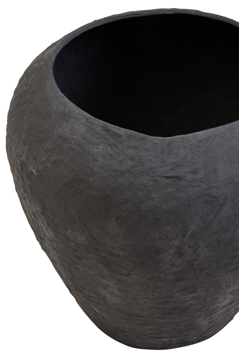Orsina Sanai Large Black Cotton Mache Planter – Textured Indoor Vase