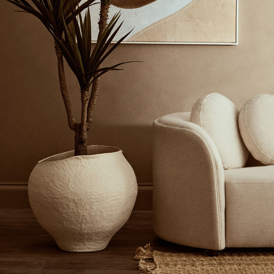 Orsina Sanai Large Beige Cotton Mache Planter – Textured Indoor Pot