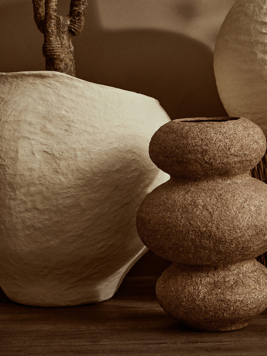 Orsina Sanai Large Beige Cotton Mache Planter – Textured Indoor Pot