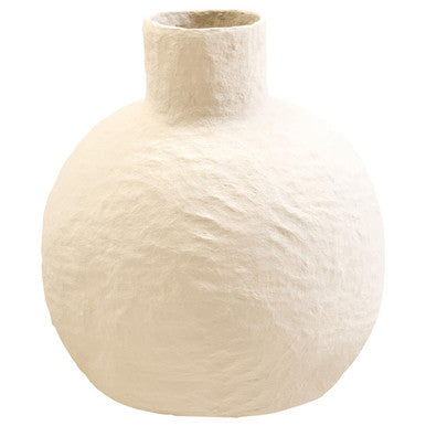 Orsina Sanai Large Cream Cotton Mache Vase – Textured Decorative Sculpture