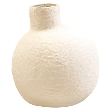 Orsina Sanai Large Cream Cotton Mache Vase – Textured Decorative Sculpture