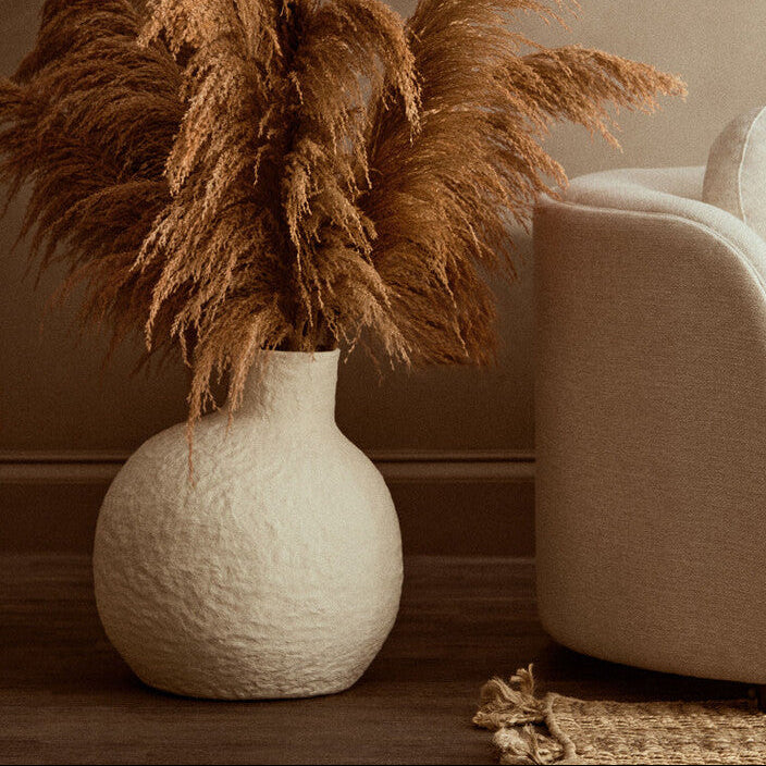 Orsina Sanai Large Cream Cotton Mache Vase – Textured Decorative Sculpture