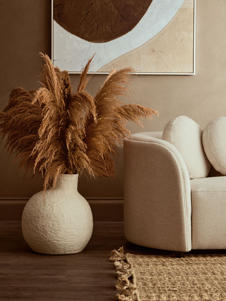 Orsina Sanai Large Cream Cotton Mache Vase – Textured Decorative Sculpture