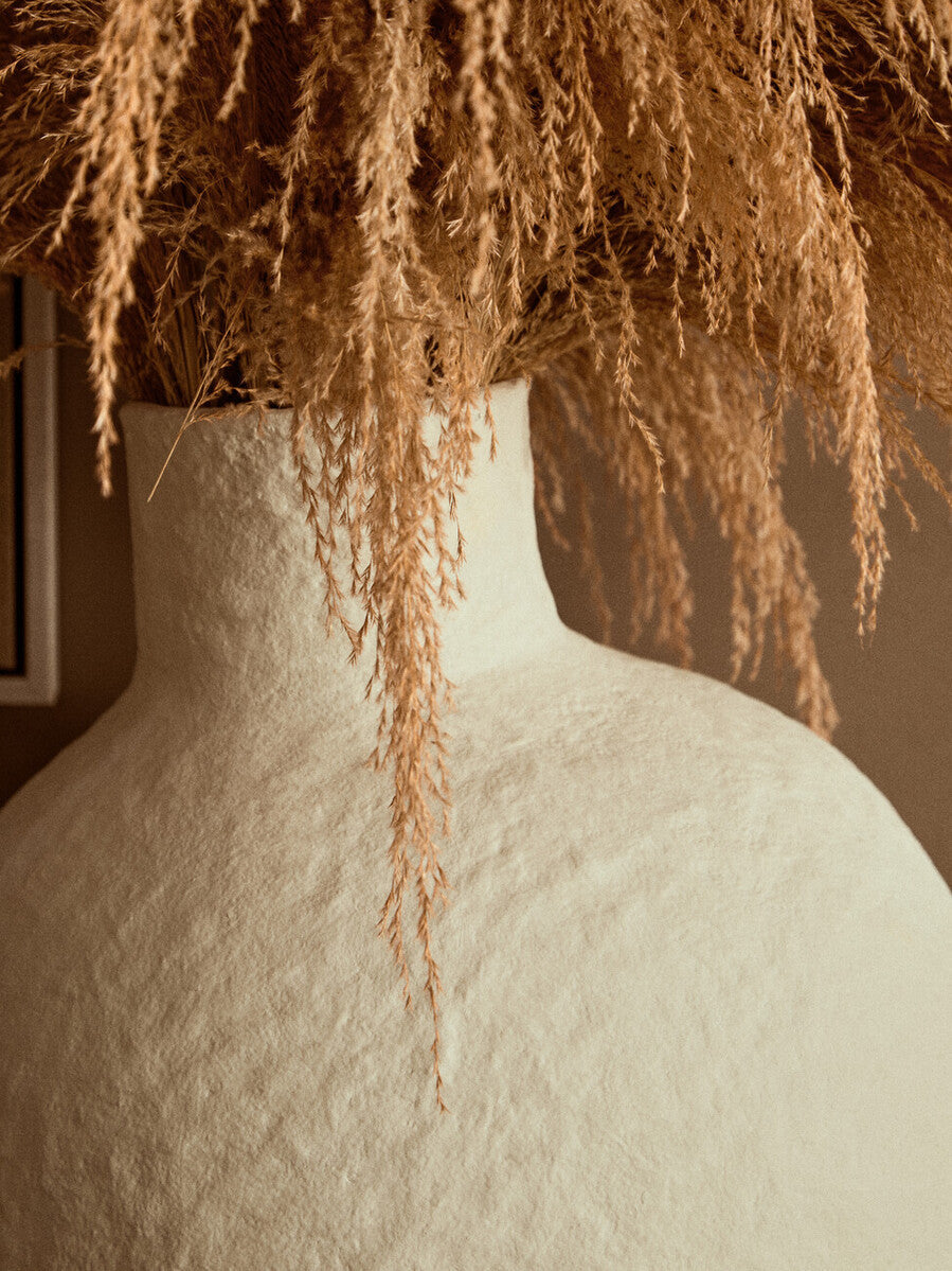 Orsina Sanai Large Cream Cotton Mache Vase – Textured Decorative Sculpture