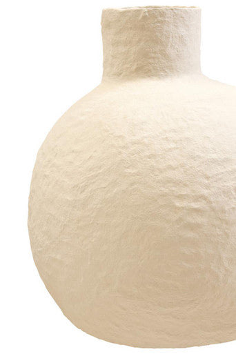 Orsina Sanai Large Cream Cotton Mache Vase – Textured Decorative Sculpture