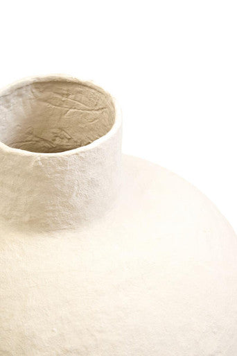 Orsina Sanai Large Cream Cotton Mache Vase – Textured Decorative Sculpture