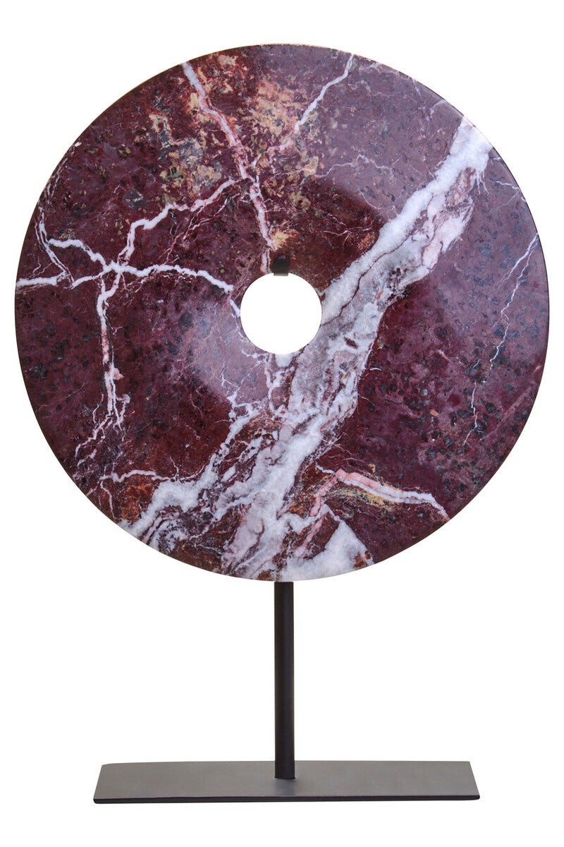 Orsina Salmo Small Red Marble Round Disc Sculpture | 20cm Accent