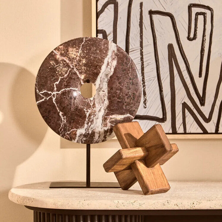 Orsina Salmo Red Marble Disc Sculpture – 25cm Round Stone Ornament