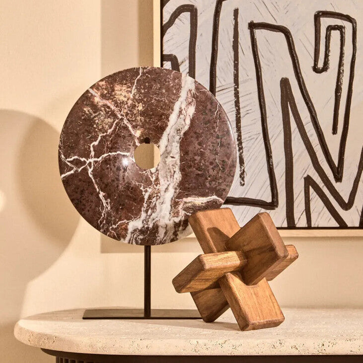 Orsina Salmo Small Red Marble Round Disc Sculpture | 20cm Accent