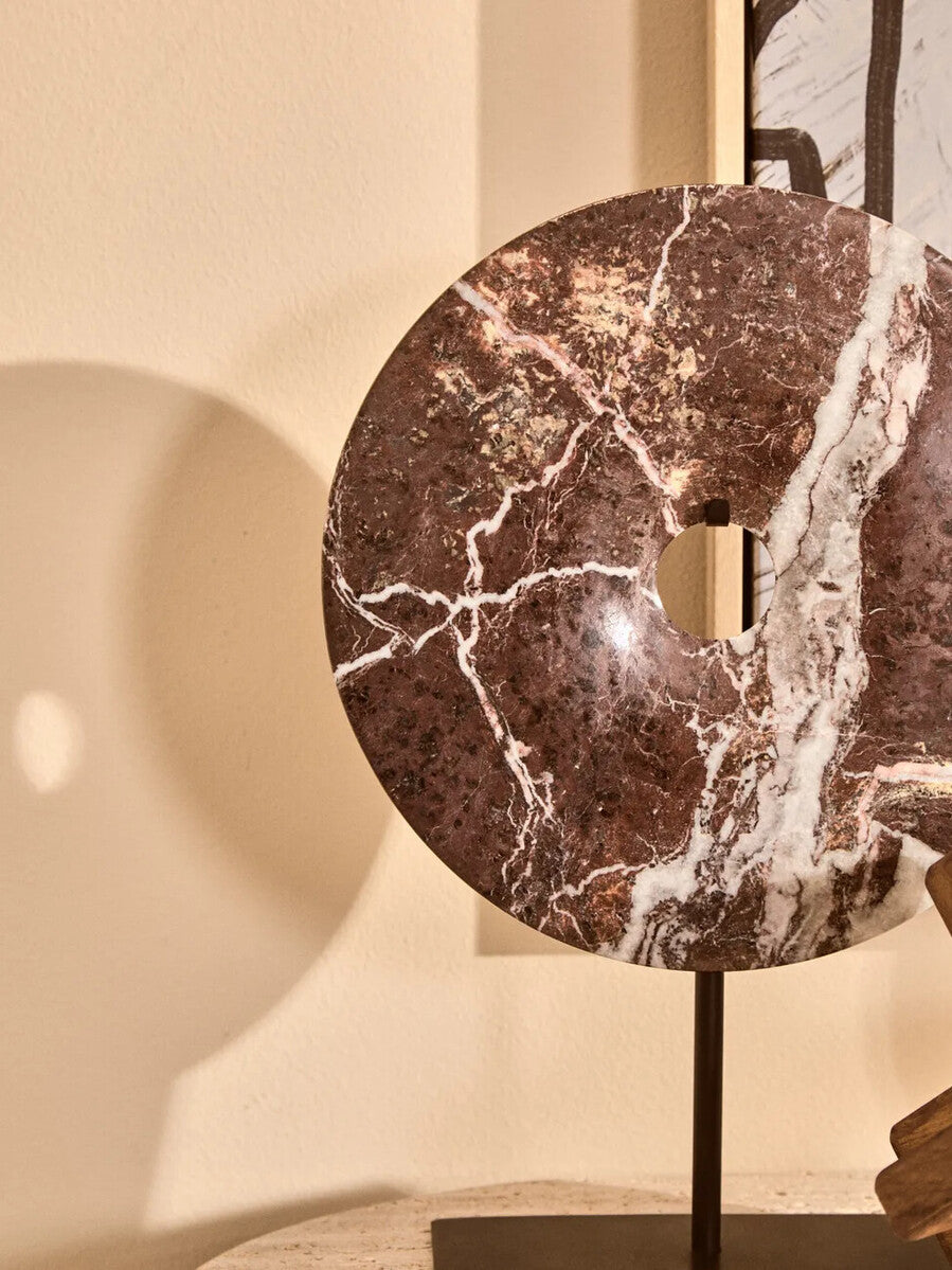 Orsina Salmo Small Red Marble Round Disc Sculpture | 20cm Accent