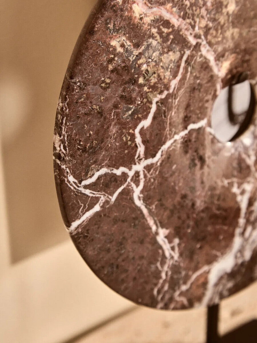 Orsina Salmo Red Marble Disc Sculpture – 25cm Round Stone Ornament
