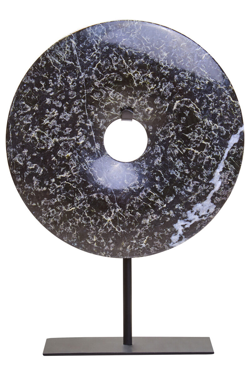 Orsina Salmo Black Marble Disc Sculpture – 15cm Round Tabletop Decor