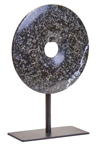 Orsina Salmo Black Marble Disc Sculpture – 15cm Round Tabletop Decor