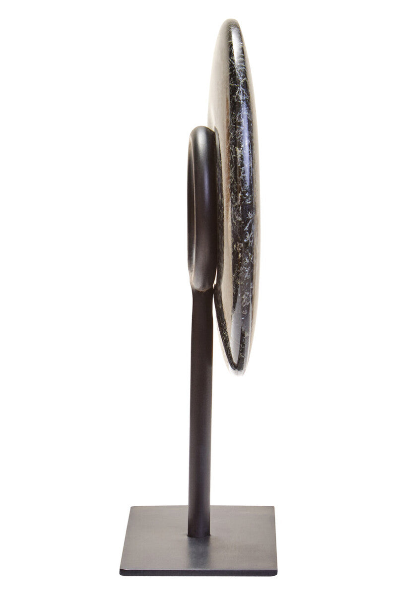 Orsina Salmo Black Marble Disc Sculpture – 15cm Round Tabletop Decor