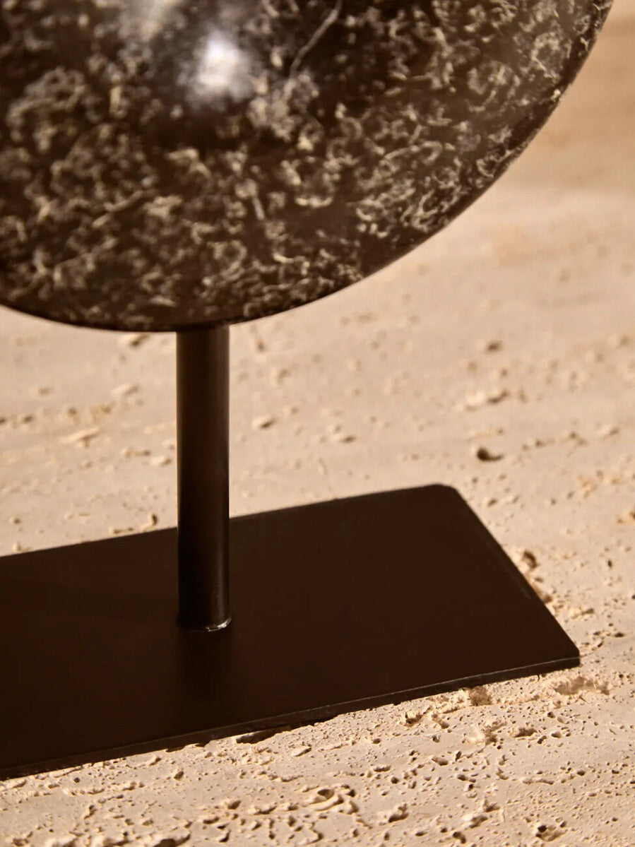Orsina Salmo Black Marble Disc Sculpture – 15cm Round Tabletop Decor