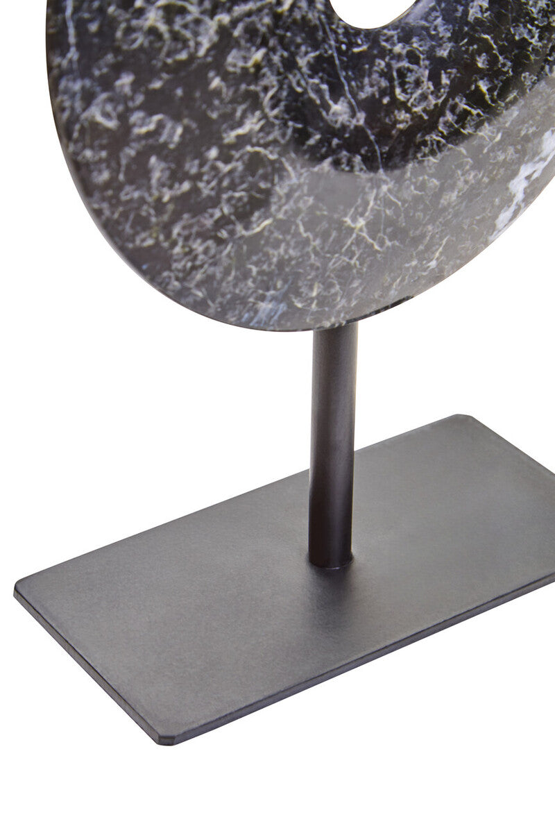 Orsina Salmo Black Marble Disc Sculpture – 15cm Round Tabletop Decor