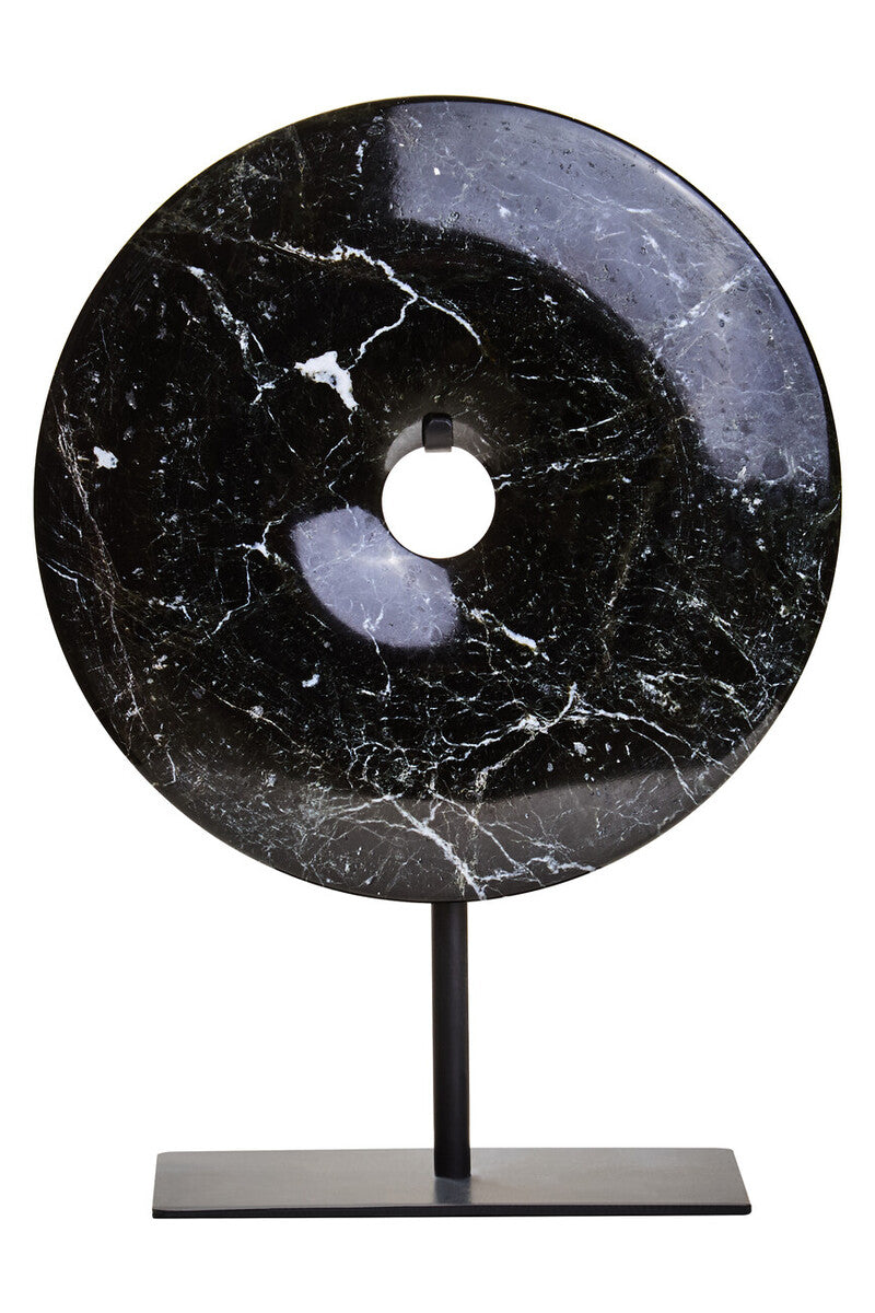 Orsina Salmo Black Marble Disc Sculpture – 20cm Round Tabletop Decor