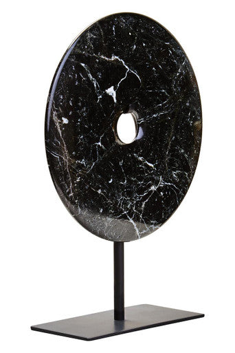 Orsina Salmo Black Marble Disc Sculpture – 20cm Round Tabletop Decor