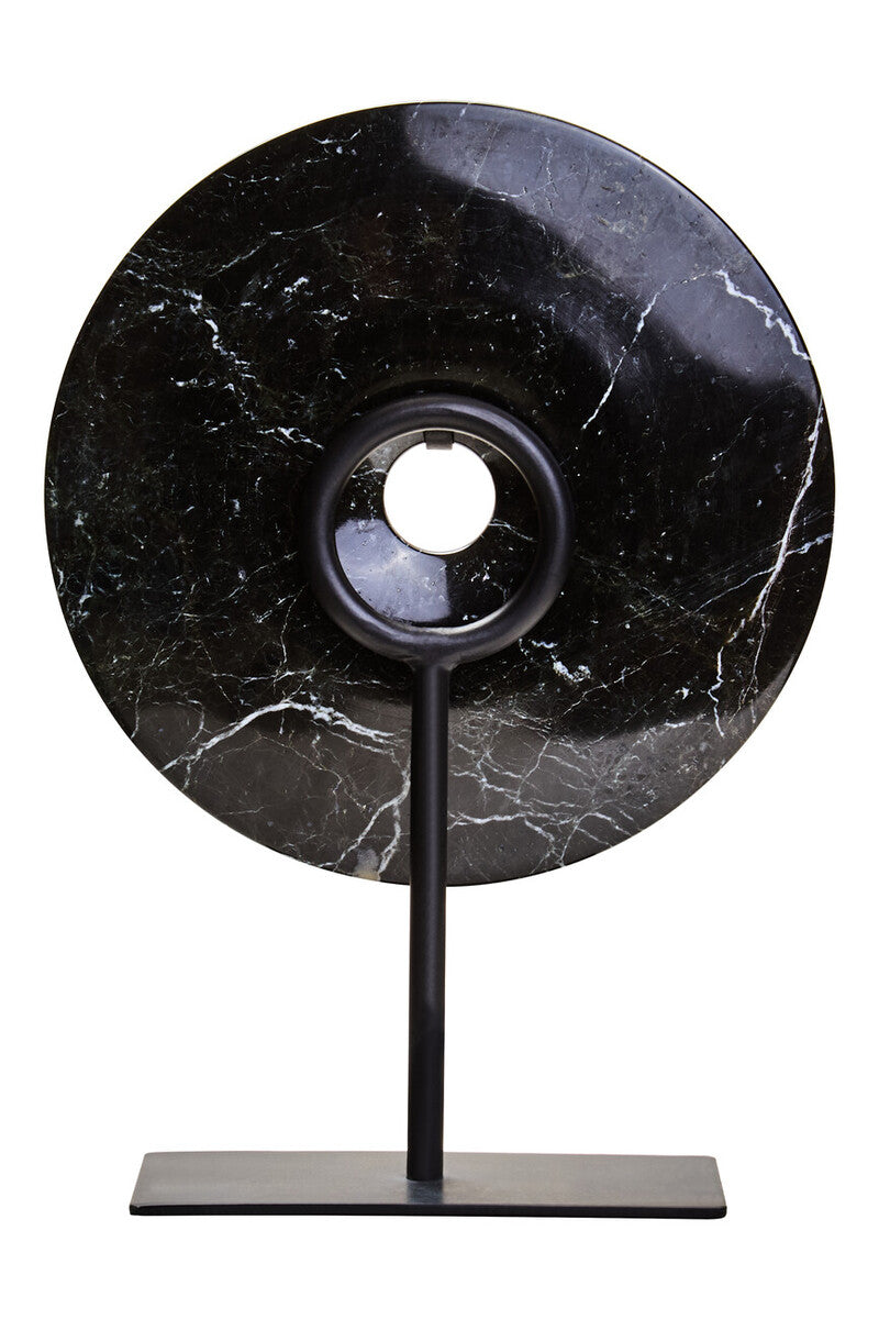 Orsina Salmo Black Marble Disc Sculpture – 20cm Round Tabletop Decor