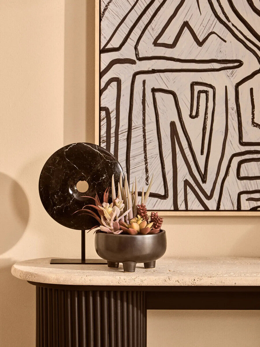 Orsina Salmo Black Marble Disc Sculpture – 20cm Round Tabletop Decor