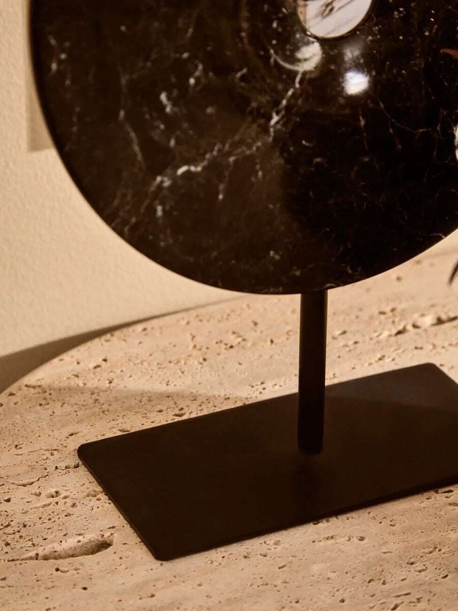 Orsina Salmo Black Marble Disc Sculpture – 20cm Round Tabletop Decor