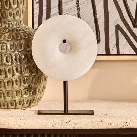 Orsina Zoro Grey Marble Disc Sculpture | 20cm Round Modern Decor