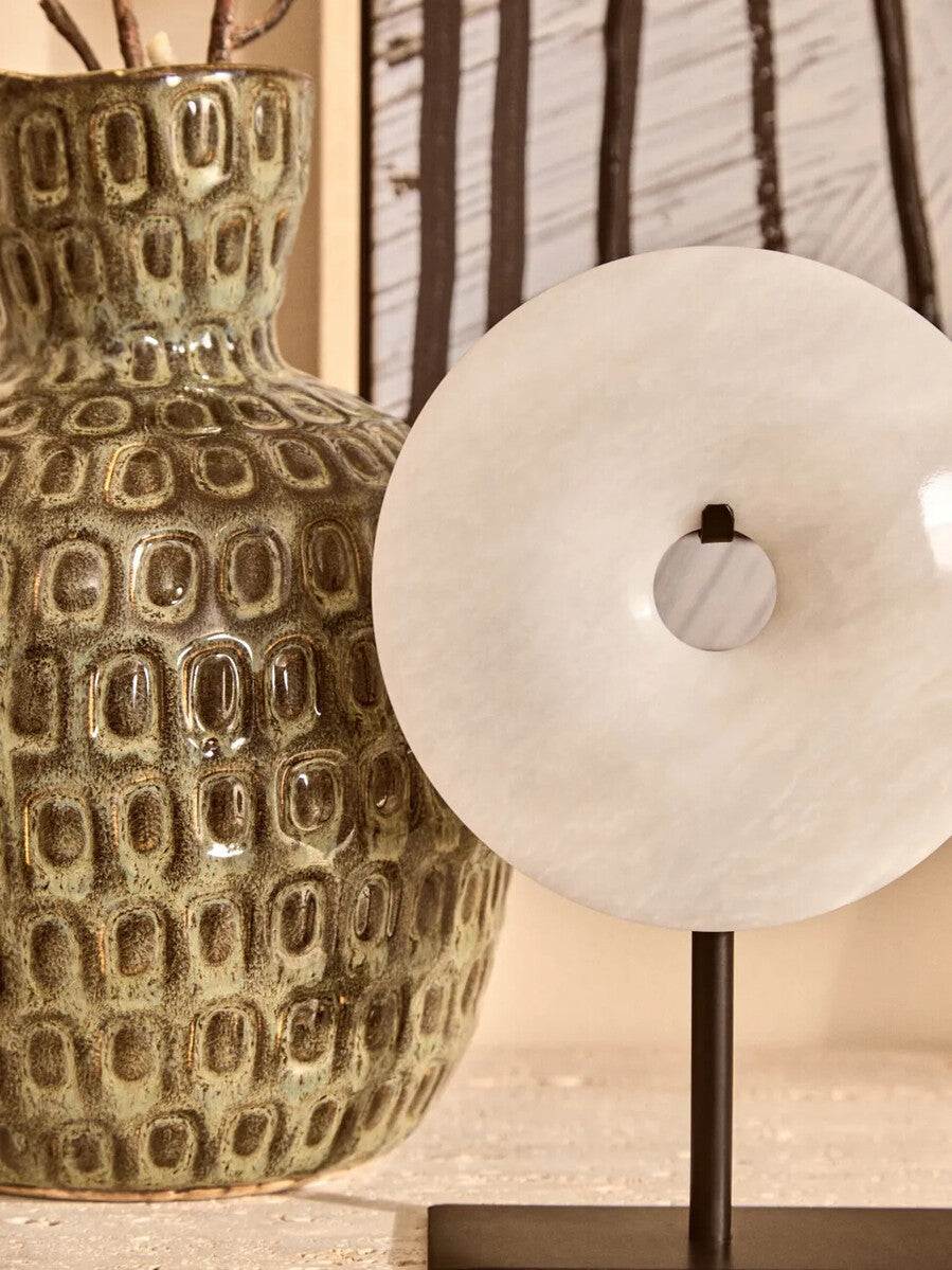 Orsina Zoro Grey Marble Disc Sculpture | 20cm Round Modern Decor
