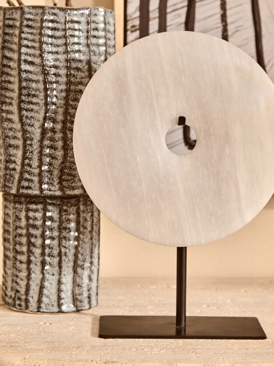 Orsina Zoro Large Grey Marble Disc Sculpture | 30cm Round Stone Decor