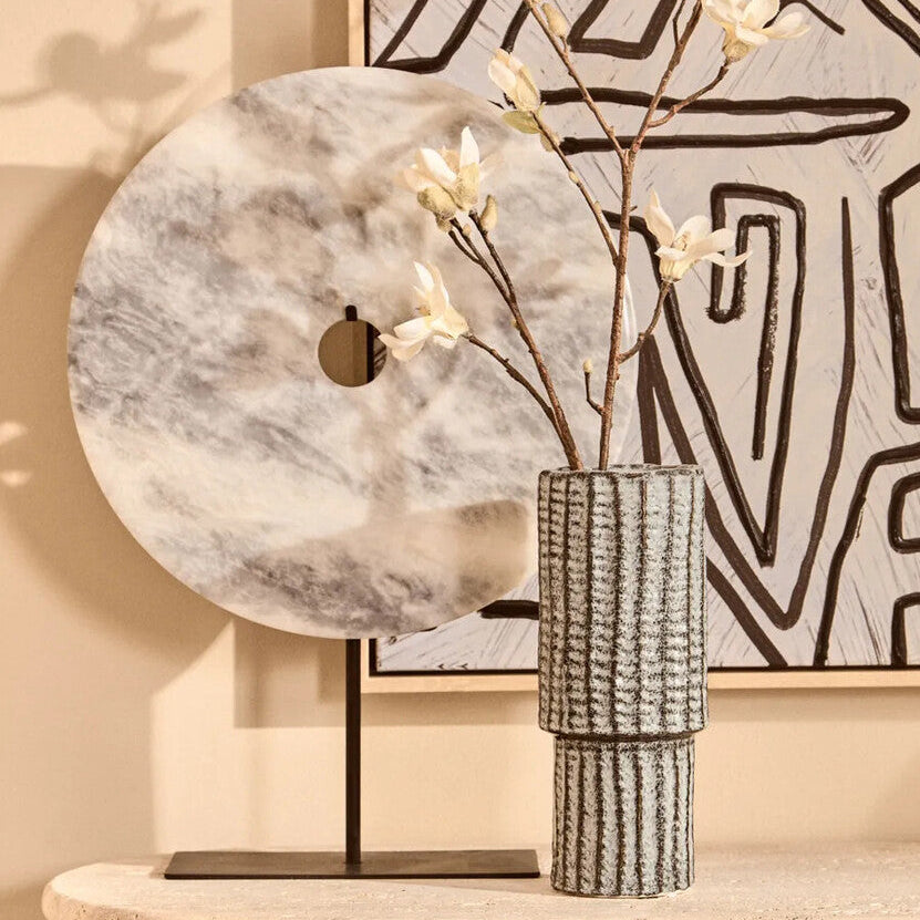 Orsina Zoro Grey Marble Disc Sculpture – 35cm Round Modern Decor