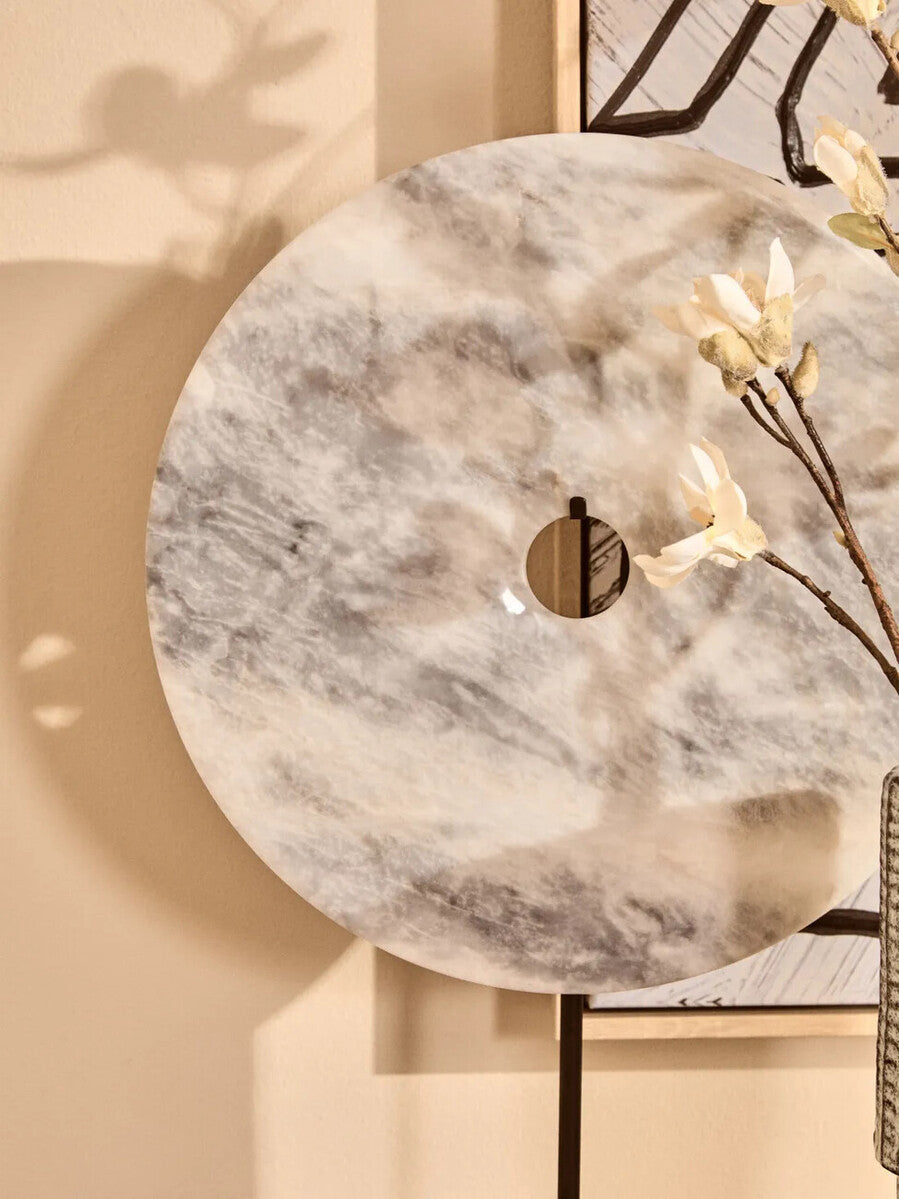 Orsina Zoro Grey Marble Disc Sculpture – 35cm Round Modern Decor