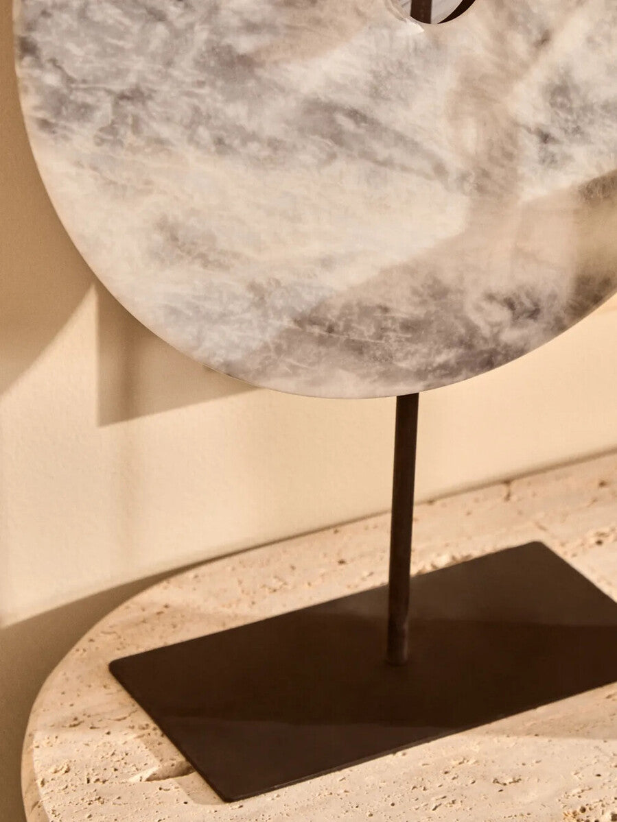 Orsina Zoro Grey Marble Disc Sculpture – 35cm Round Modern Decor