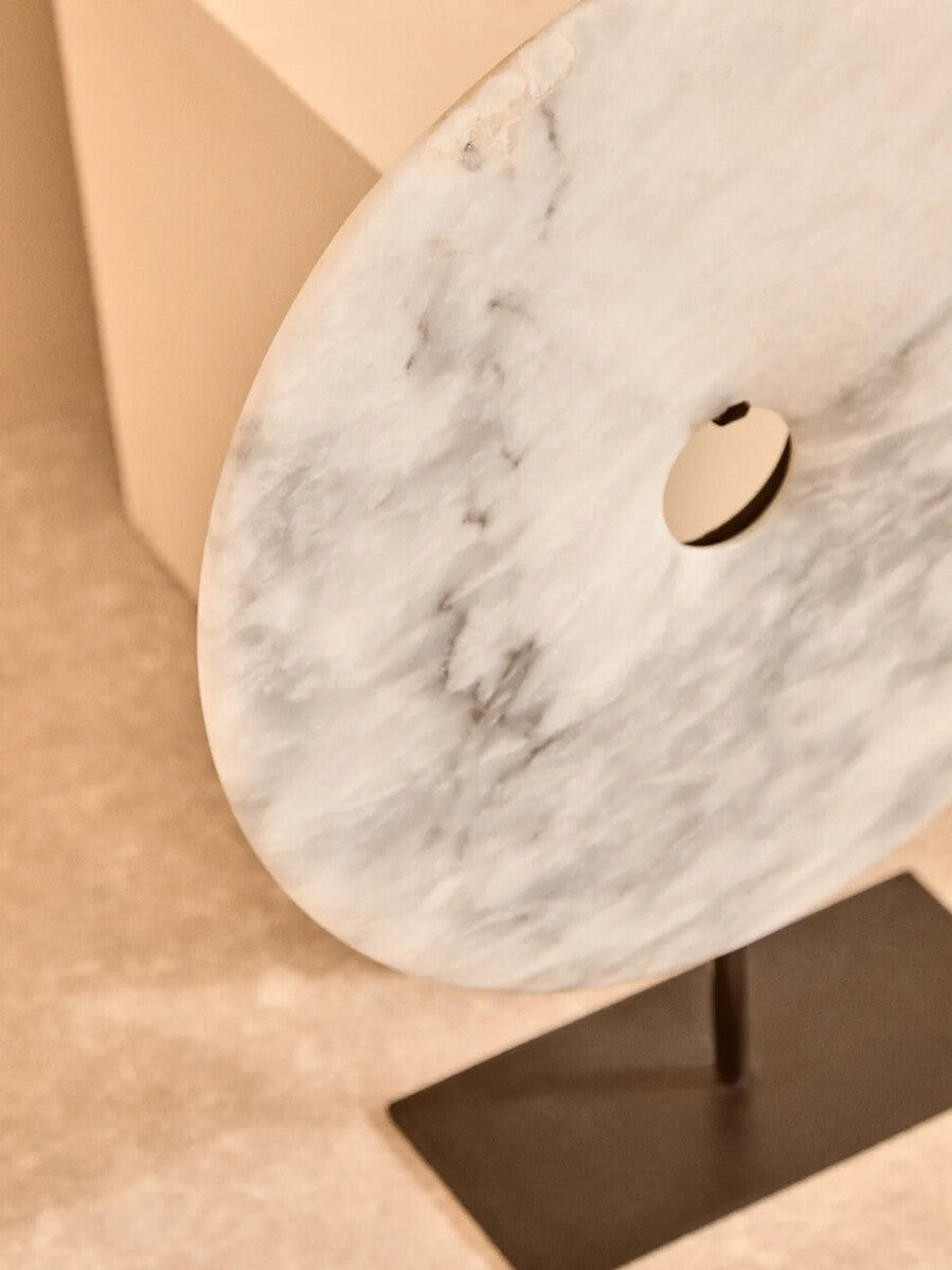 Orsina Zoro Grey Marble Disc Sculpture – 35cm Round Modern Decor