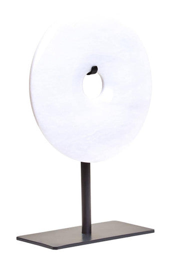 Orsina Zoro White Marble Disc Sculpture – 15cm Round Tabletop Art