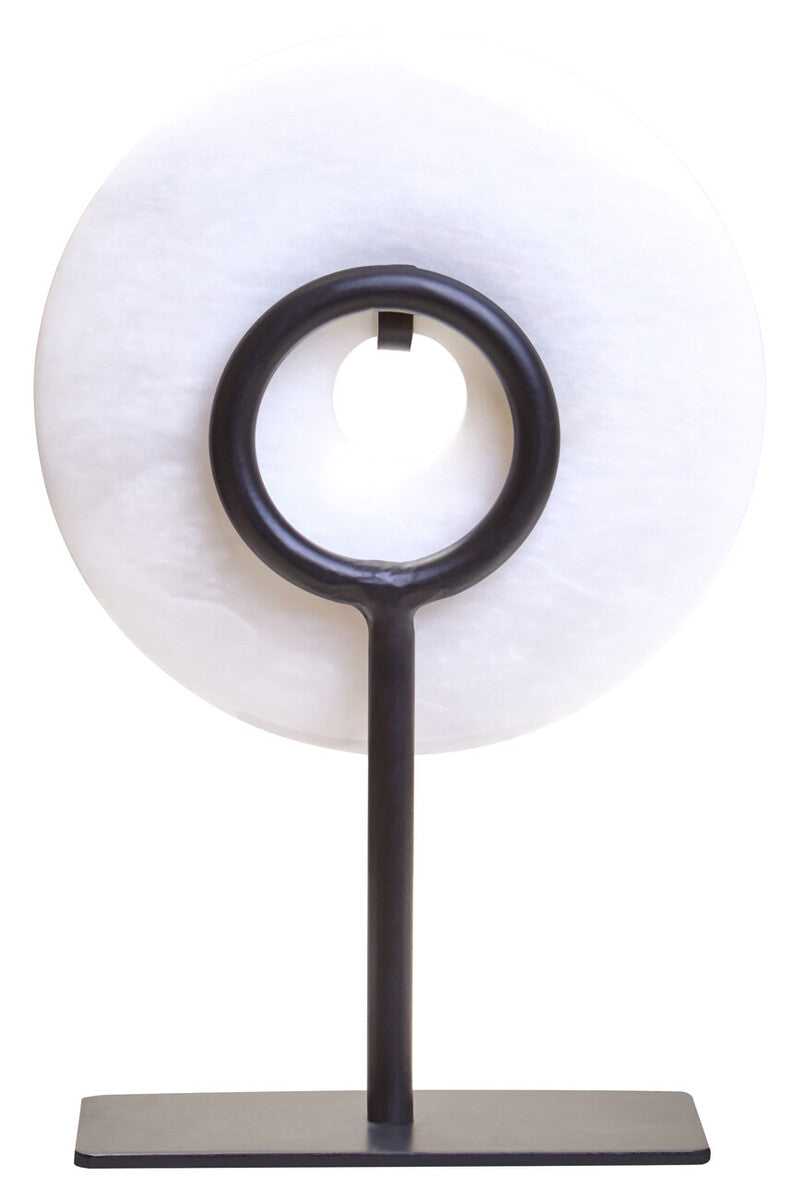 Orsina Zoro White Marble Disc Sculpture – 15cm Round Tabletop Art