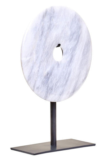 Orsina Zoro White Marble Disc Sculpture – 20cm Round Tabletop Art